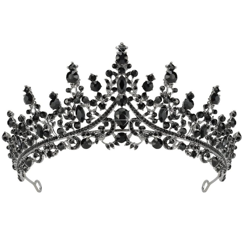 Women Black Gothic Tiara Crown Crystal Costume Prom Halloween Accessories